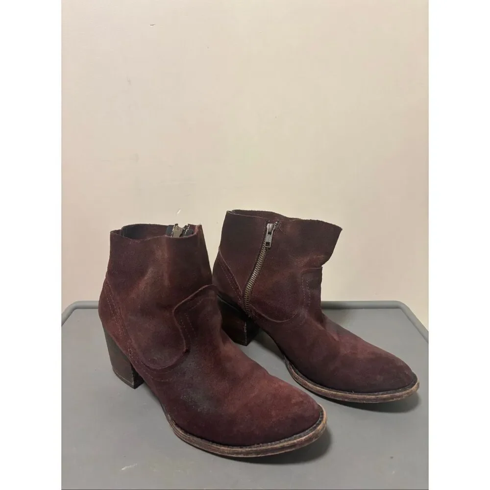 Freebird by Steven 100% Leather Suede Wine Salt Heeled Ankle Slip On Boots Women